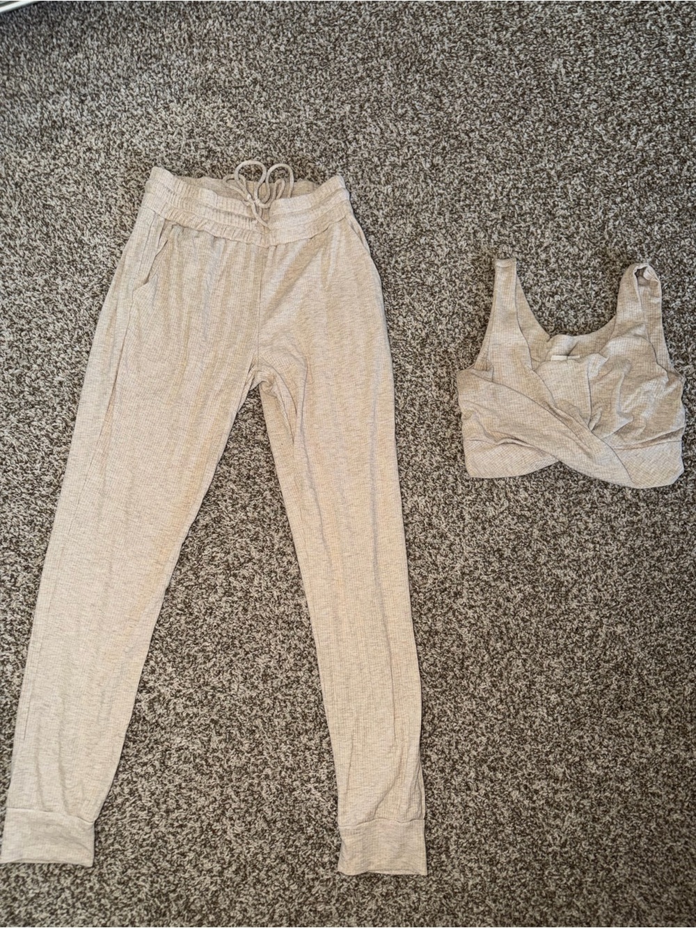 Neutral Knit Lounge Joggers and Matching Twist Top